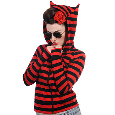 Banned - Striped Veste zip à capuche - Noir/Rouge